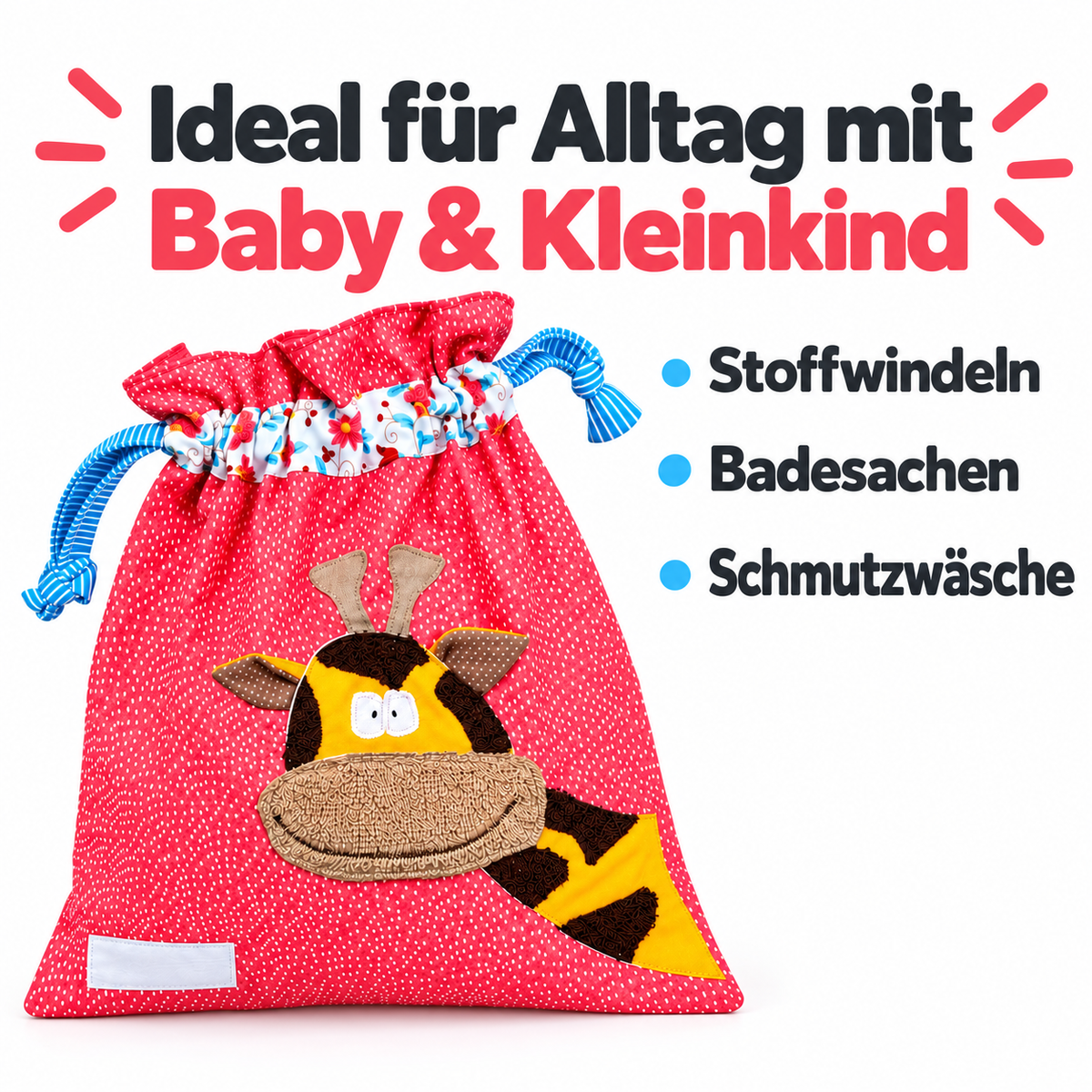 Nasstasche Giraffe – personalisierbarer Wetbag für Stoffwindeln