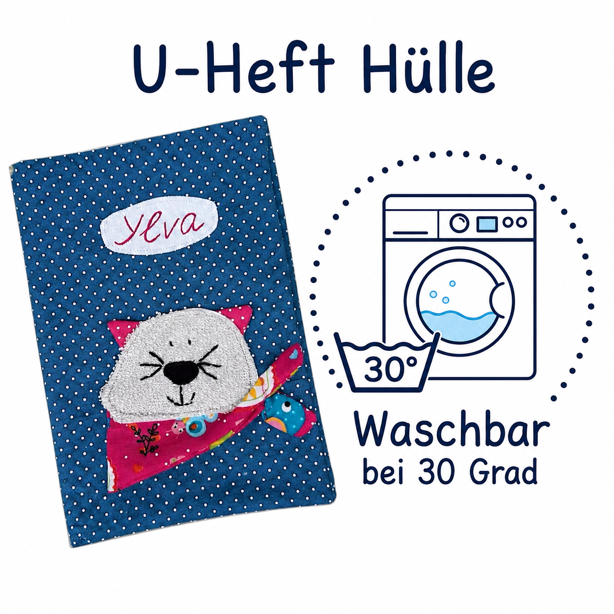Personalisierte U-Heft-Hülle mit Katzenmotiv – handmade