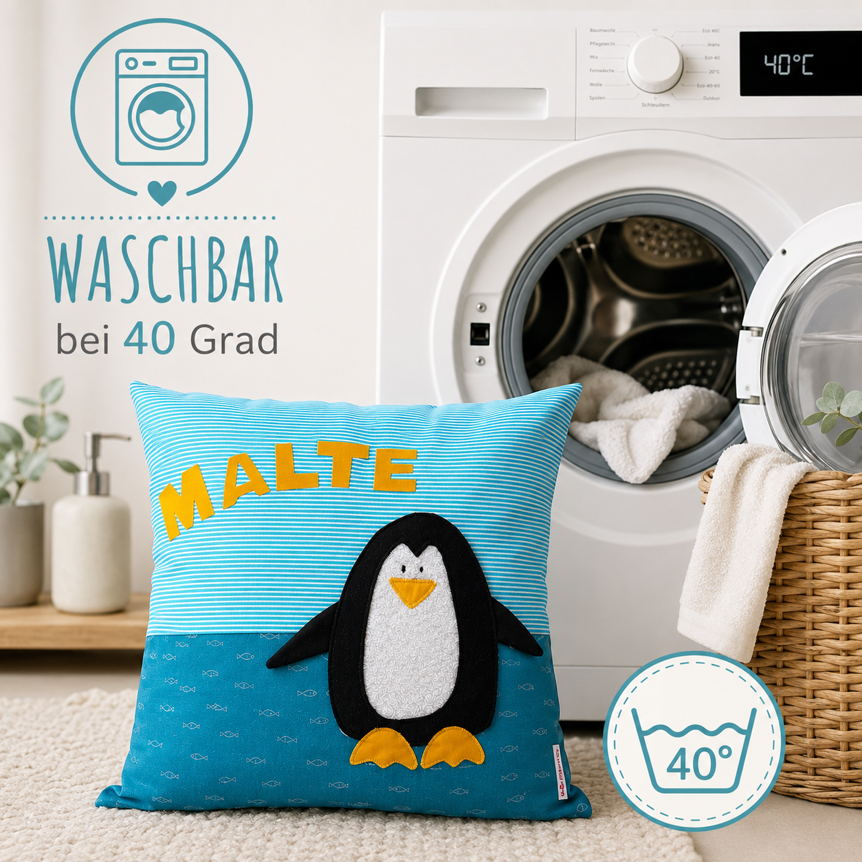 Kissen Pinguin personalisiert | Weihnachtsgeschenk Kind | Karingelchen