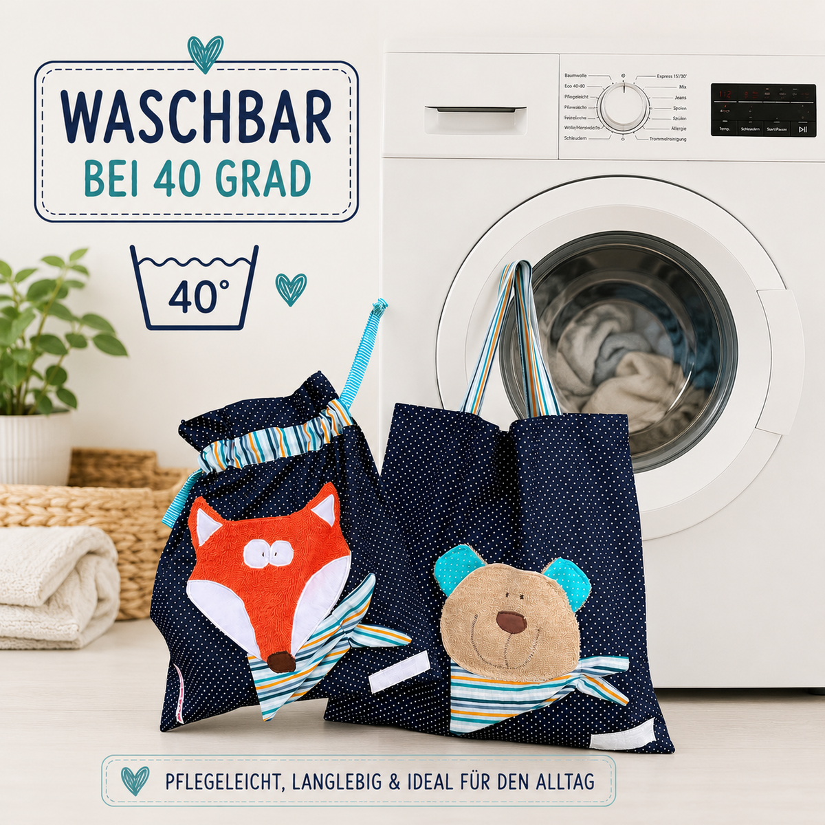 Kindergartenset Fuchs & Bär | Wetbag & Garderobenbeutel | Geschenk zum Kindergartenstart
