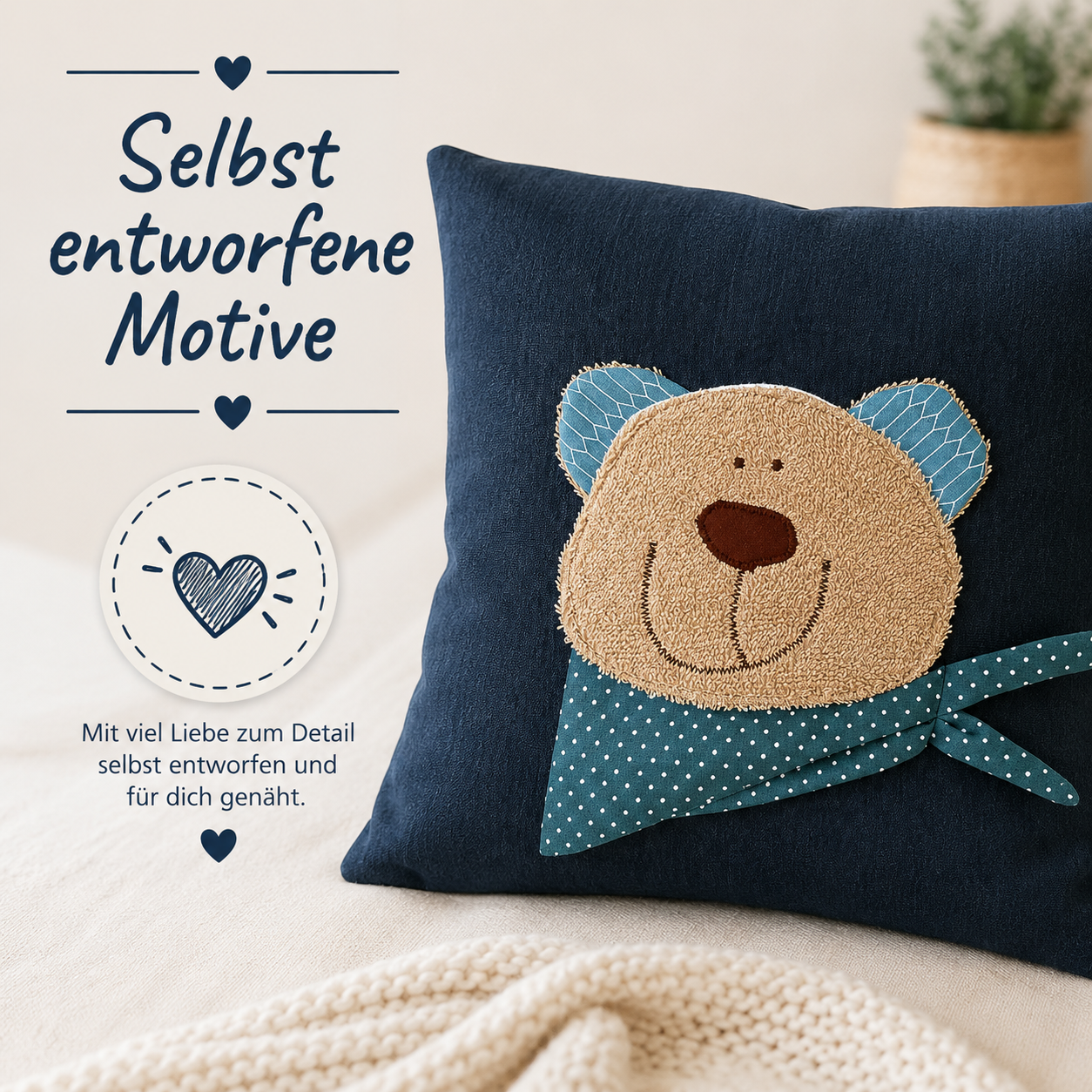 Reisekissen Bär für Kinder – Handgemachtes Kuschelkissen 30x30 cm