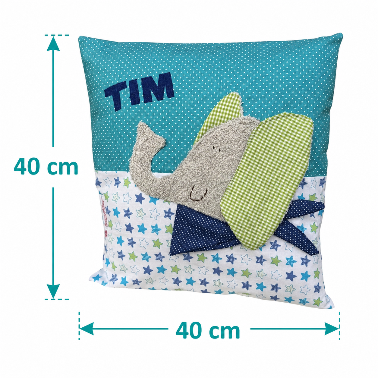 Kissen Elefant – personalisiert mit Namen | Handgenähtes Kinderkissen 40×40