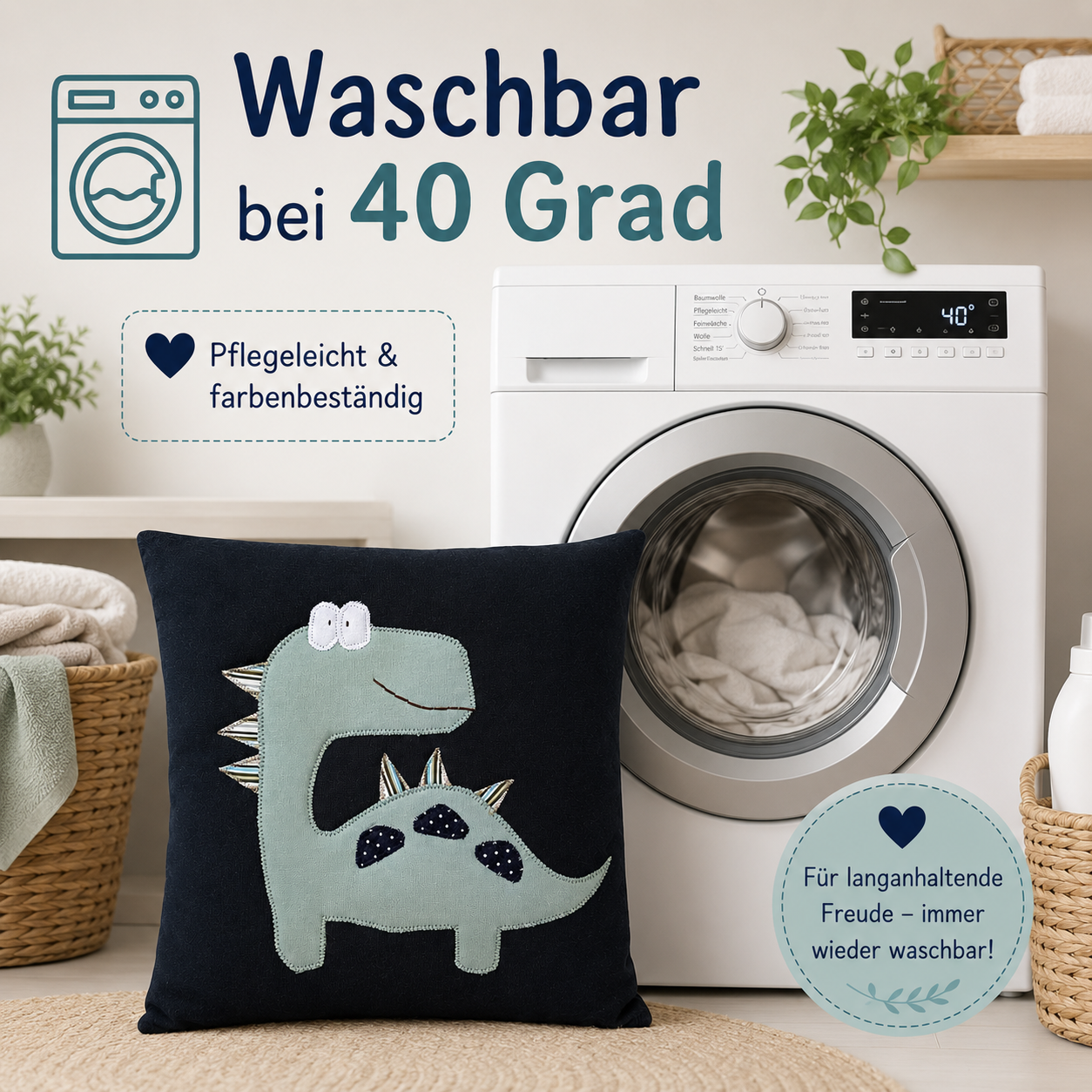 Reisekissen für Jungs Dino – Handgenähtes Dinokissen 30x30 cm | Sinnvolles Geschenk für 2-jährige Jungen