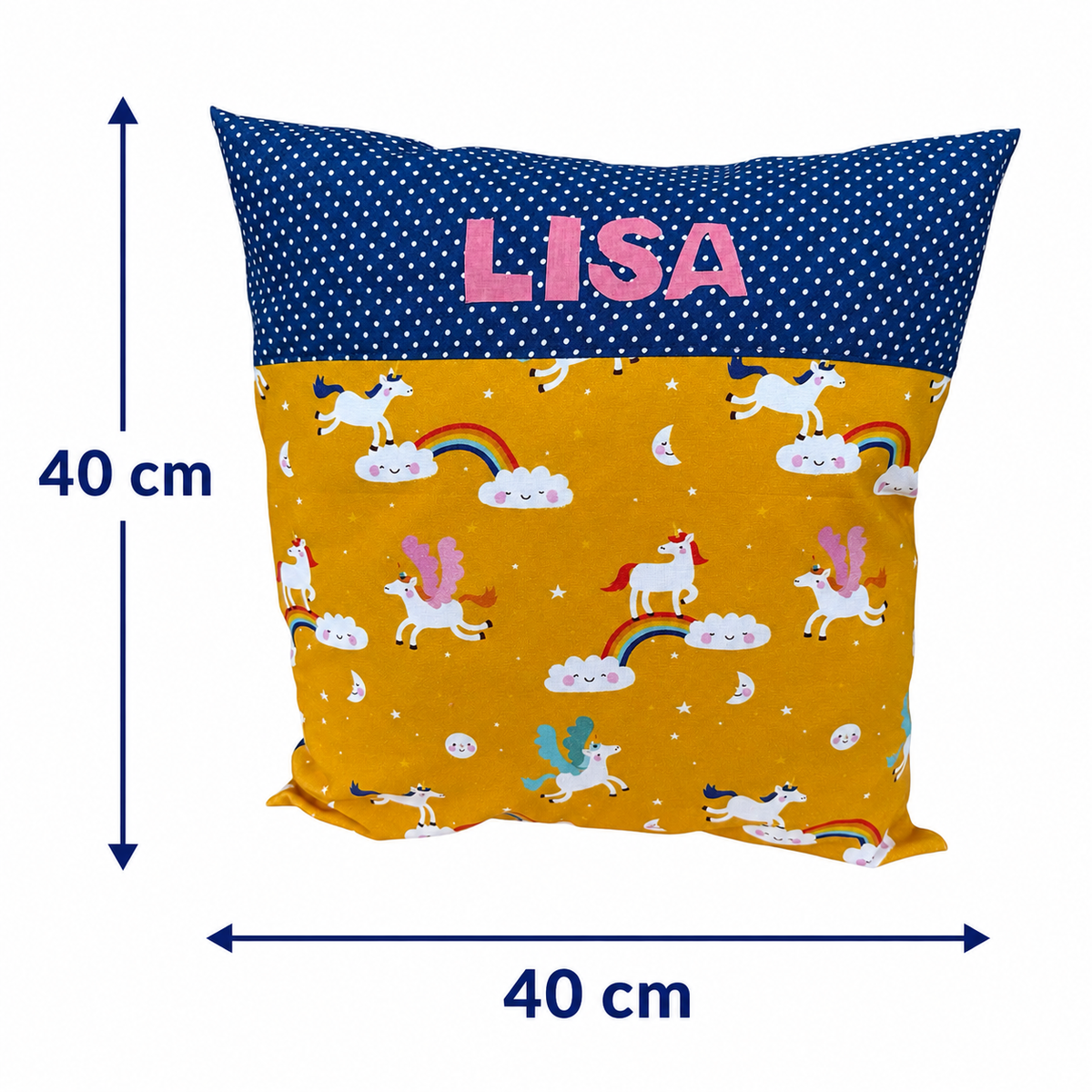 Einhornkissen mit Namen – personalisiertes Kissen 40 × 40 cm