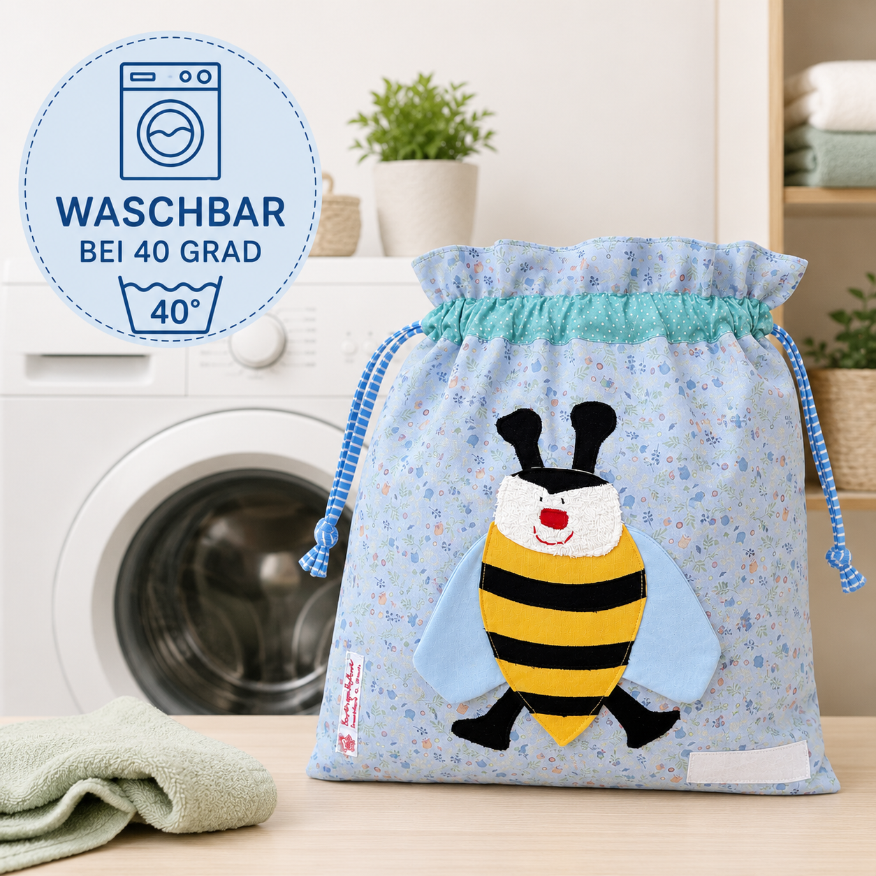 Wetbag „Biene“ – handgemacht, wasserabweisend, ideal für Kita, Sport & Reisen