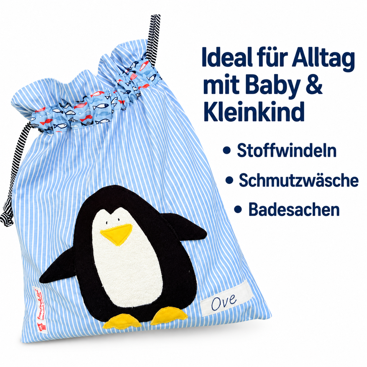 Personalisierte Nasstasche für Jungen – Pinguin