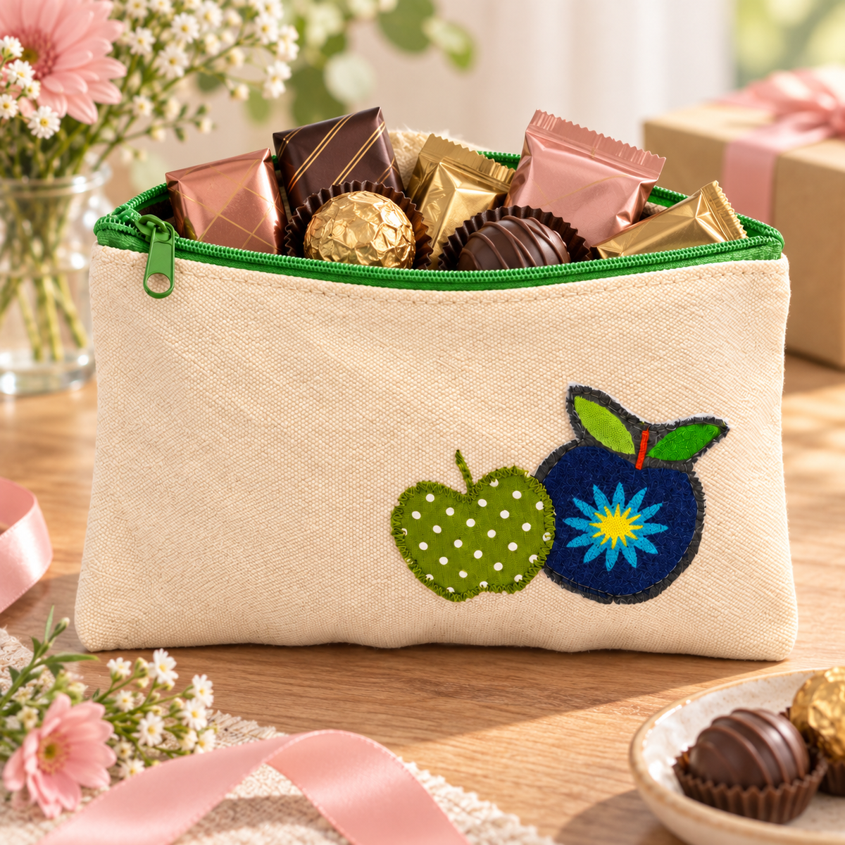 Binden- und Tampontasche mit Obstmotiv