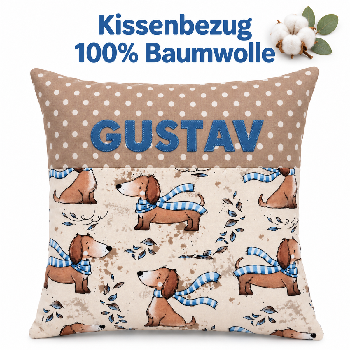 Dackelkissen mit Namen 40 × 40 cm – Geschenk für deinen Enkel