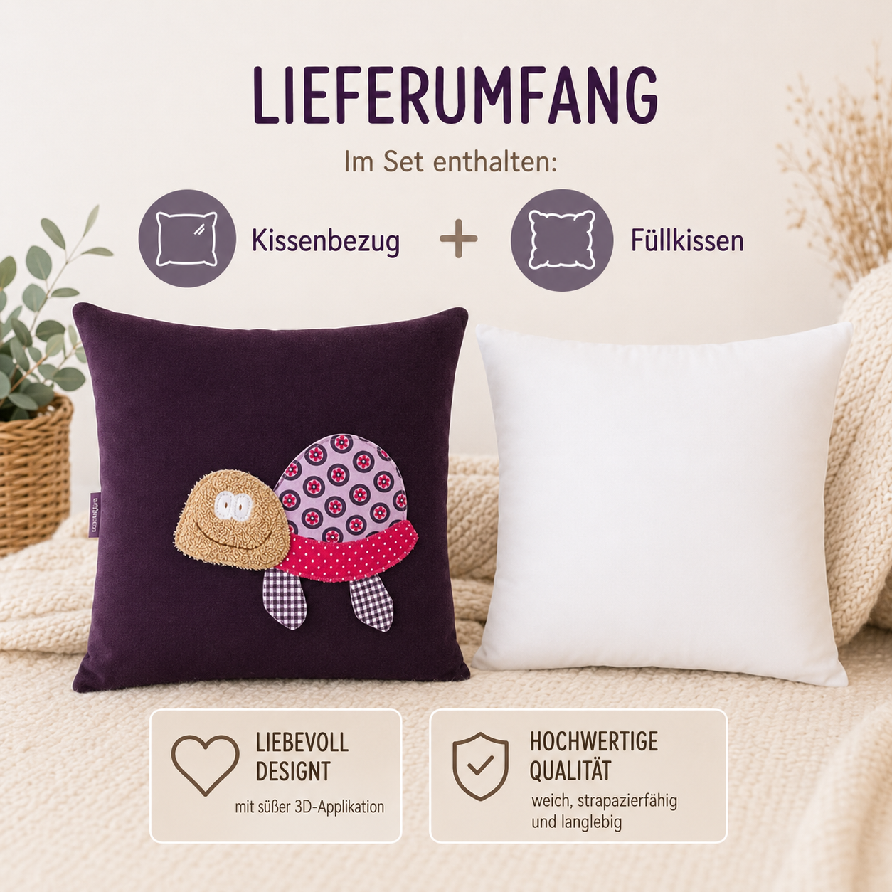 Reisekissen Schildkröte – Kuschelkissen für Kinder unterwegs | 30x30 cm