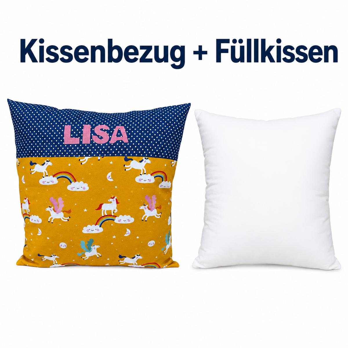 Einhornkissen mit Namen – personalisiertes Kissen 40 × 40 cm