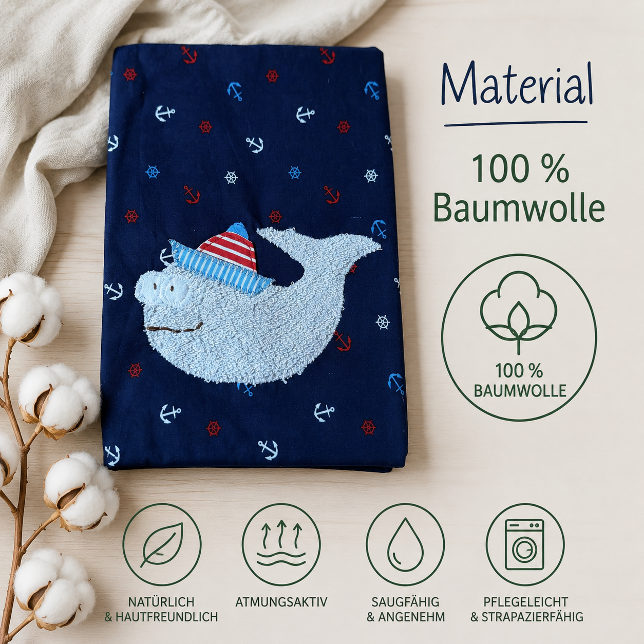 Handgemachte U-Heft-Hülle “Wal” – personalisierbar & maritim süß