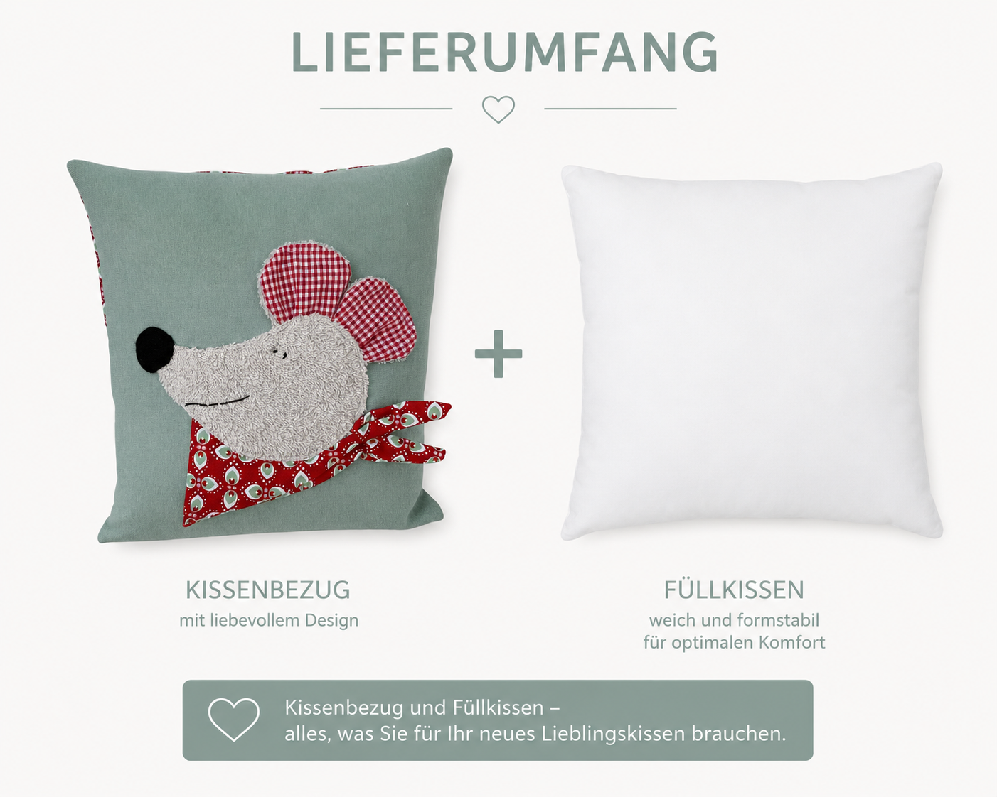 Reisekissen Maus für Kinder – Handgemachtes Kuschelkissen 30x30 cm
