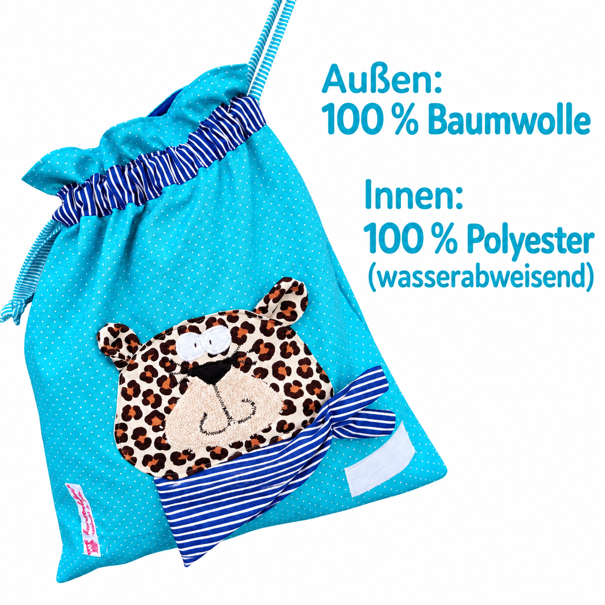 Nasstasche Blau mit Leopard – personalisierbares Geschenk zum 2. Geburtstag