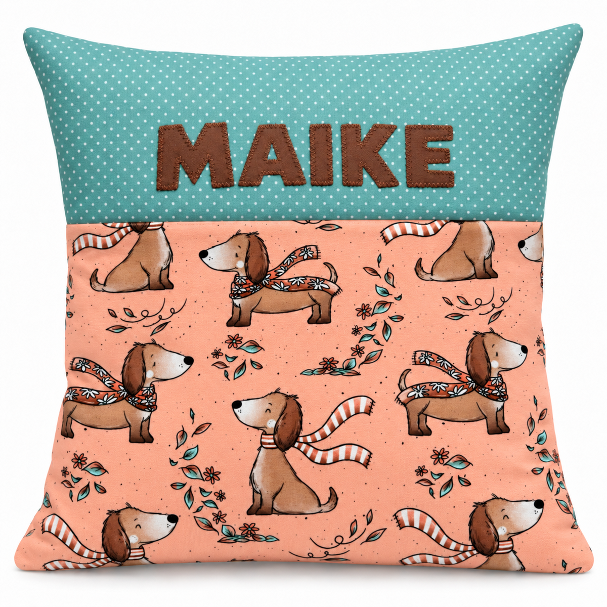 Personalisiertes Dackelkissen für Mädchen mit Wunschname – 40 × 40 cm