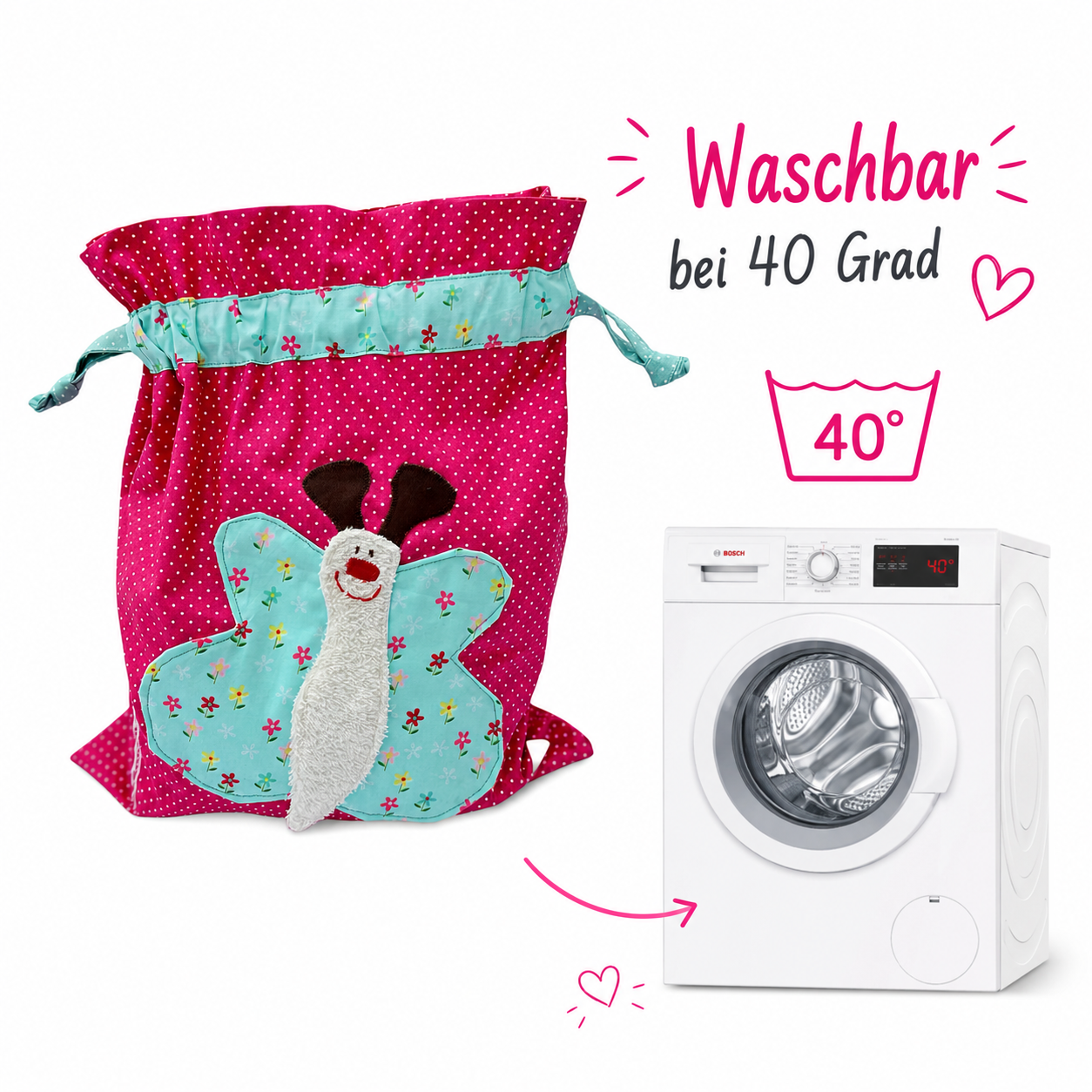 Nasstasche Schmetterling | Wetbag pink für Kita & Schwimmen | Geschenkideen erster Geburtstag