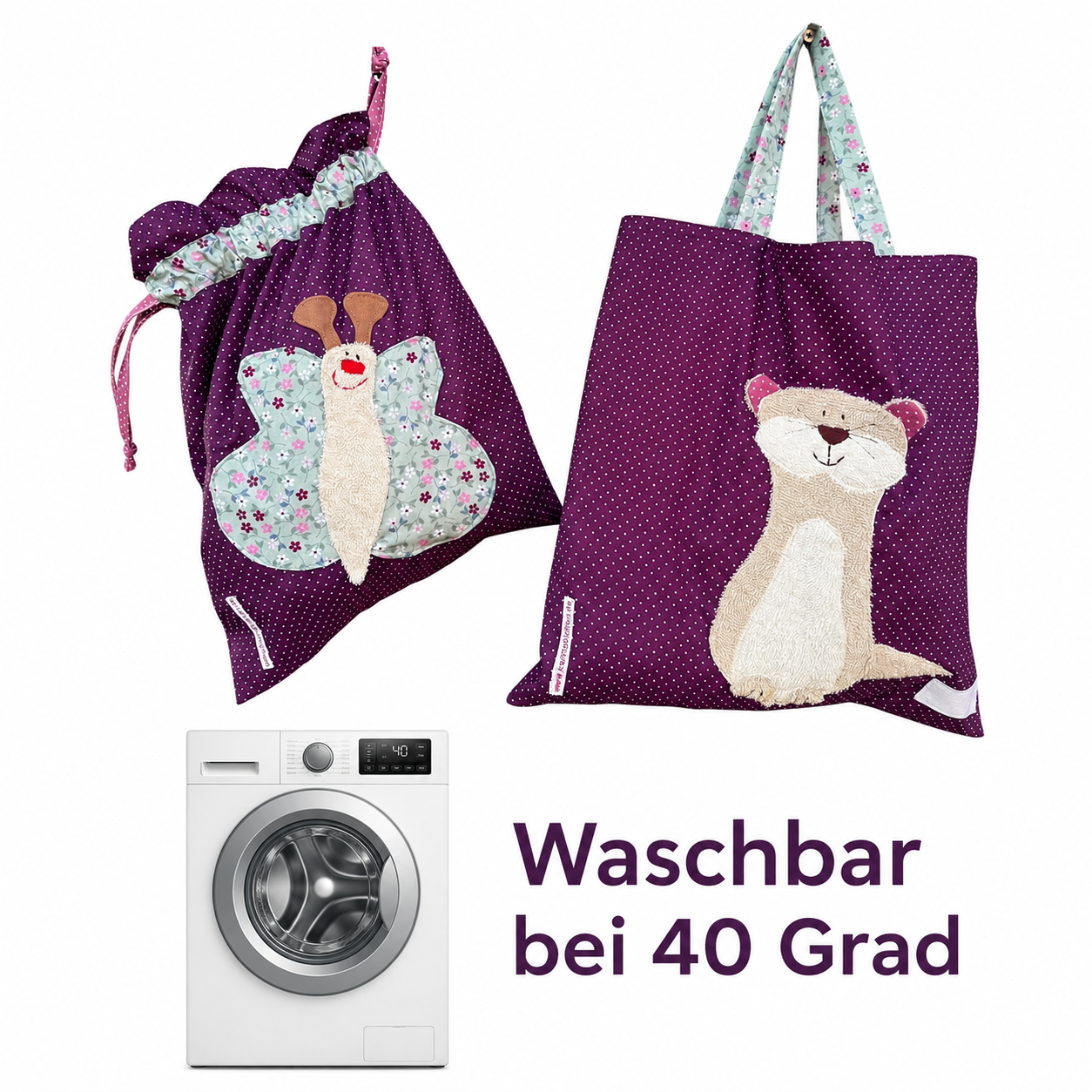 Kita-Set Otter & Schmetterling – Handgemachte Wetbag & Garderobenbeutel mit Namen für Kinder
