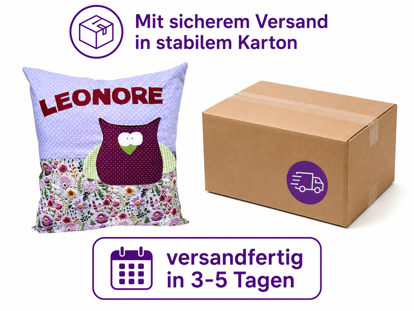 Kinderkissen Eule personalisiert – Kuschelkissen mit Namen | Geschenk zur Geburt