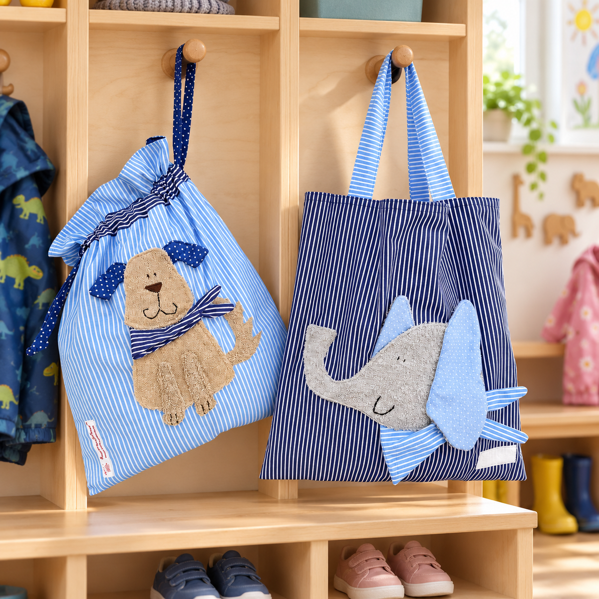 Kindergarten Set für Jungen mit Namen – Hund & Elefant