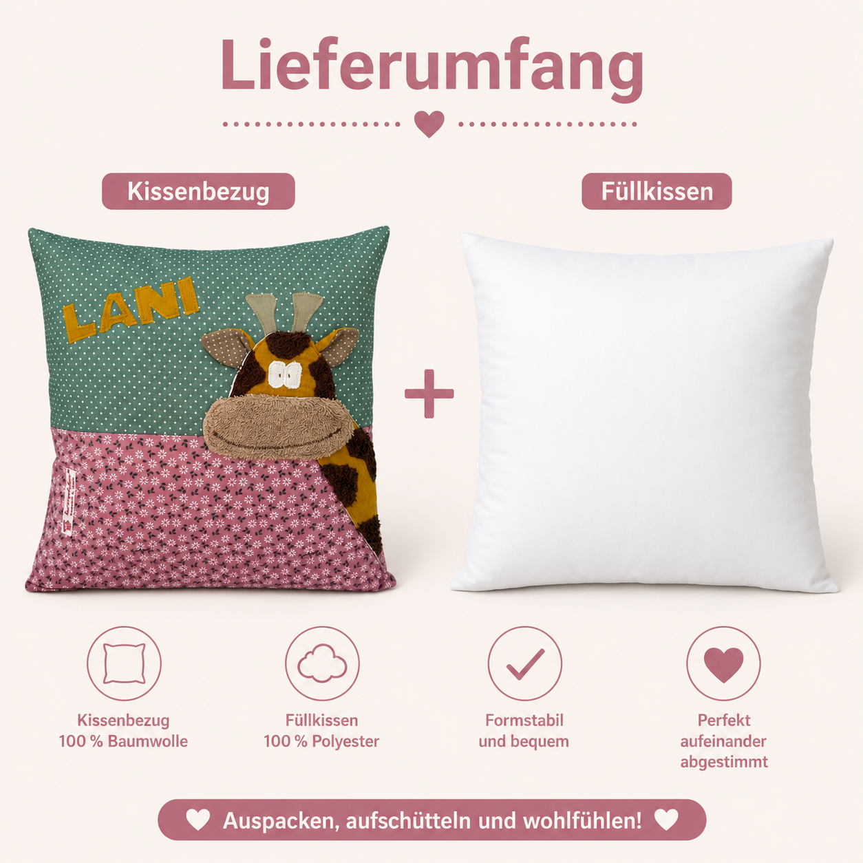 Kissen personalisiert mit Namen Giraffe | Personalisierte Geschenke Baby | Besonderes Geschenk zur Geburt