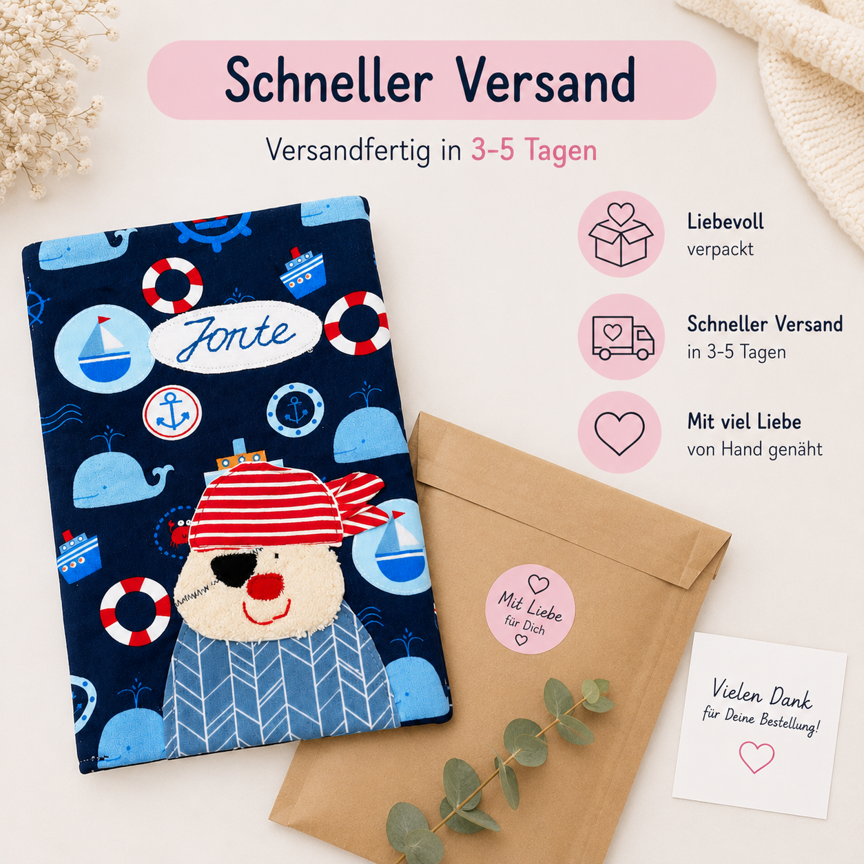Personalisierte Hülle für U Heft | Baby Erstausstattung | Kinderuntersuchungsheft