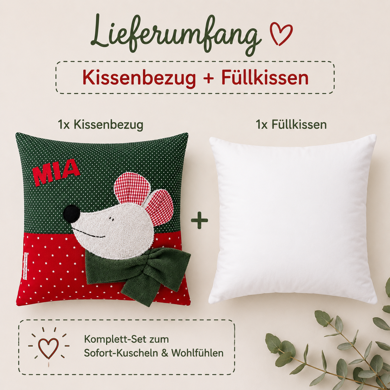 Kuschelkissen Maus personalisiert | Weihnachtsgeschenk für Kinder 40x40 cm