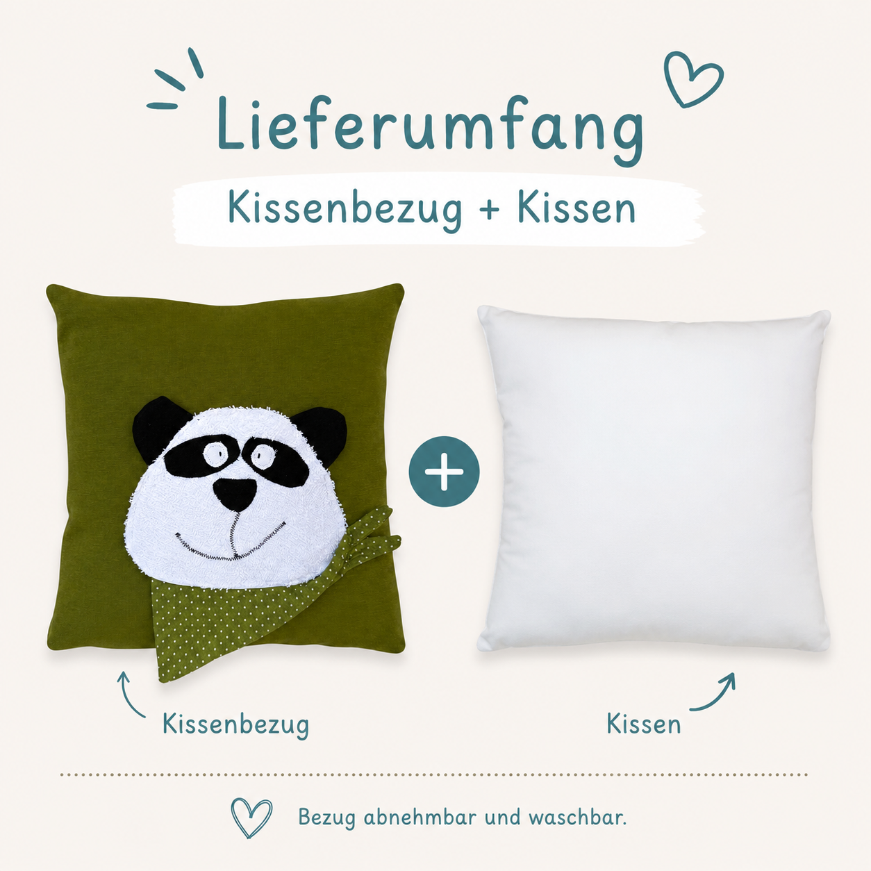 Reisekissen für Kinder Panda 30x30 – Handgemachtes Kuschelkissen