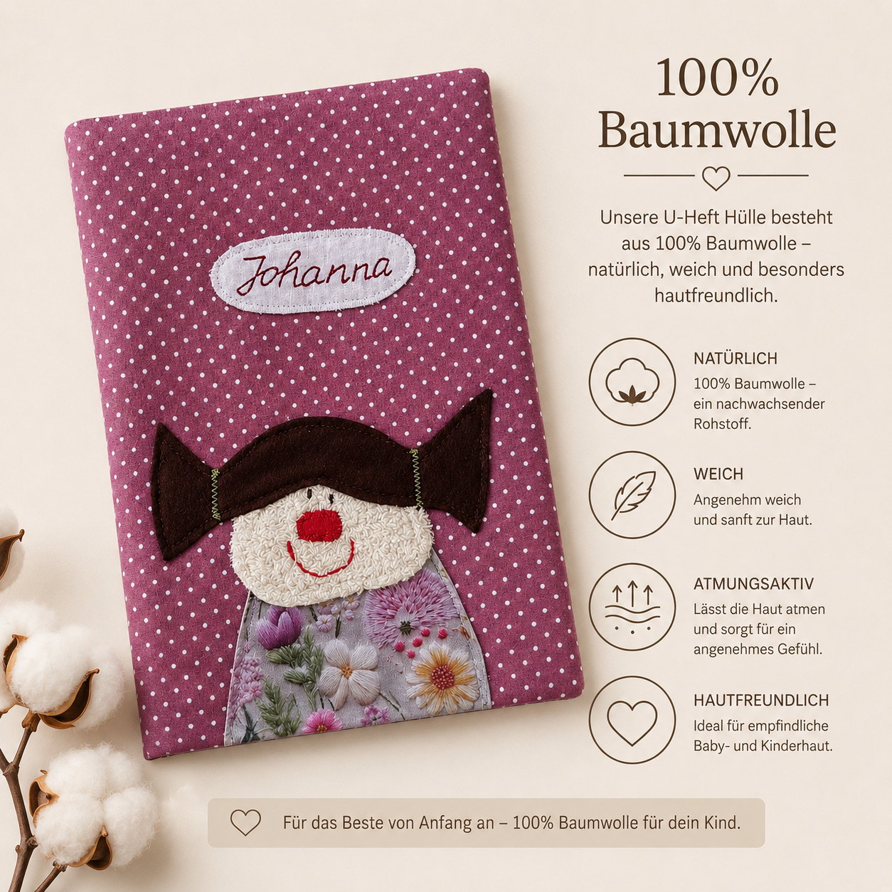 U-Heft Hülle Mädchen Altrosa personalisiert | Geschenk zur Geburt mit Namen