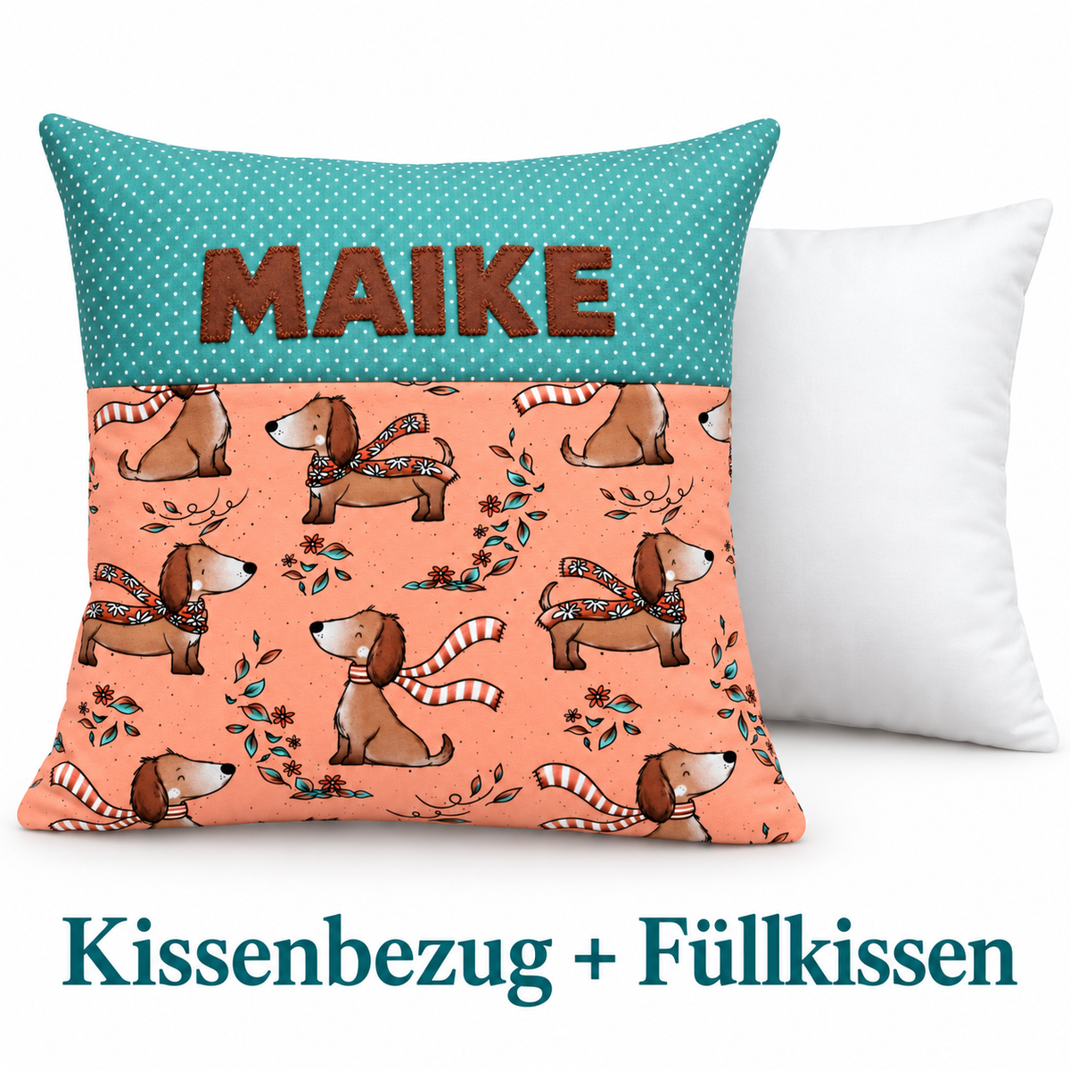 Personalisiertes Dackelkissen für Mädchen mit Wunschname – 40 × 40 cm