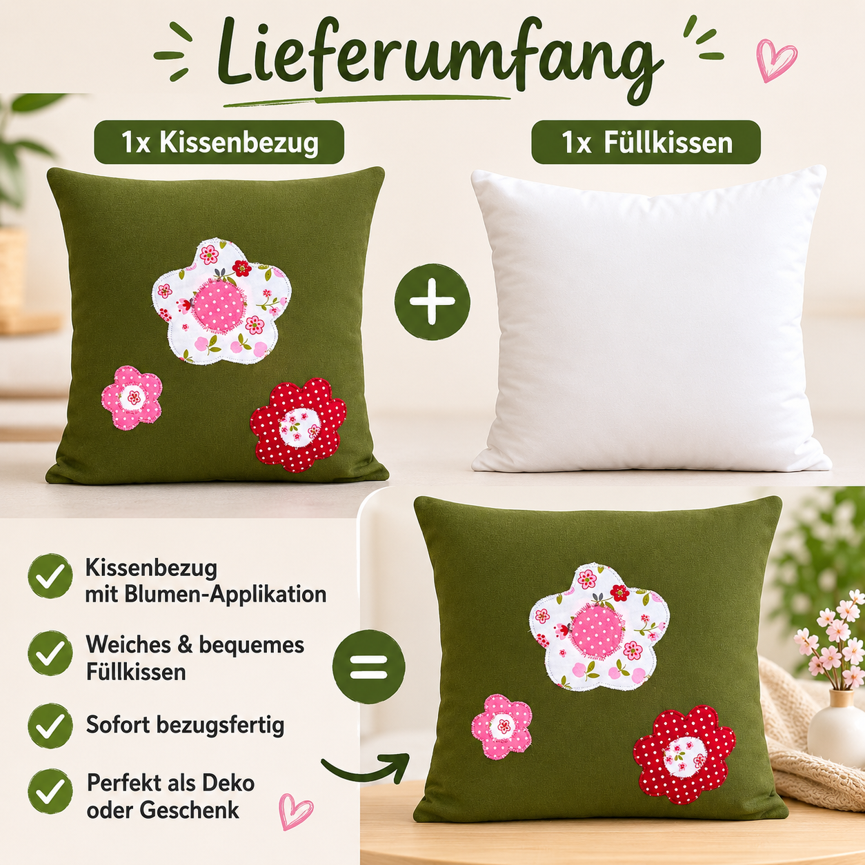 Reisekissen Blumenwiese für Kinder – Kuschelkissen 30x30 cm