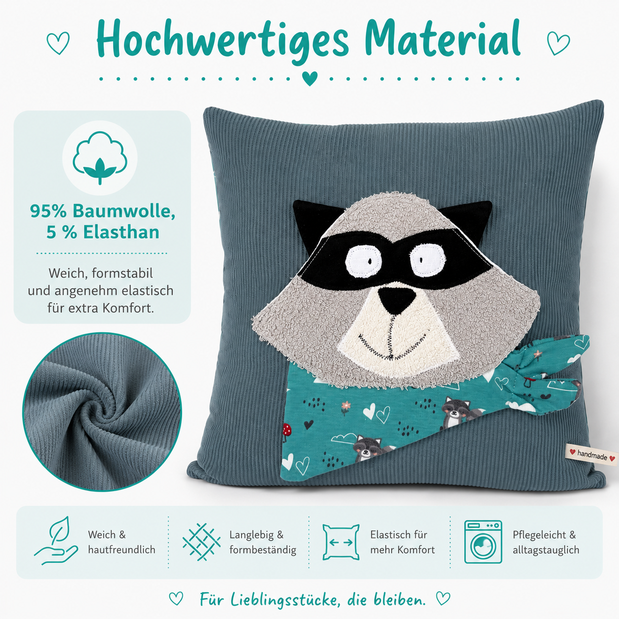 Reisekissen für Kinder Waschbär | Kissen 30x30 | Geschenk für Kindergartenstart