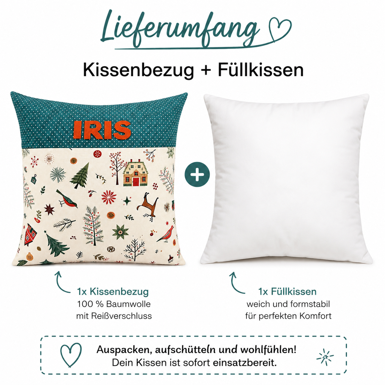 Personalisiertes Weihnachtskissen mit Namen – Geschenk für Frauen