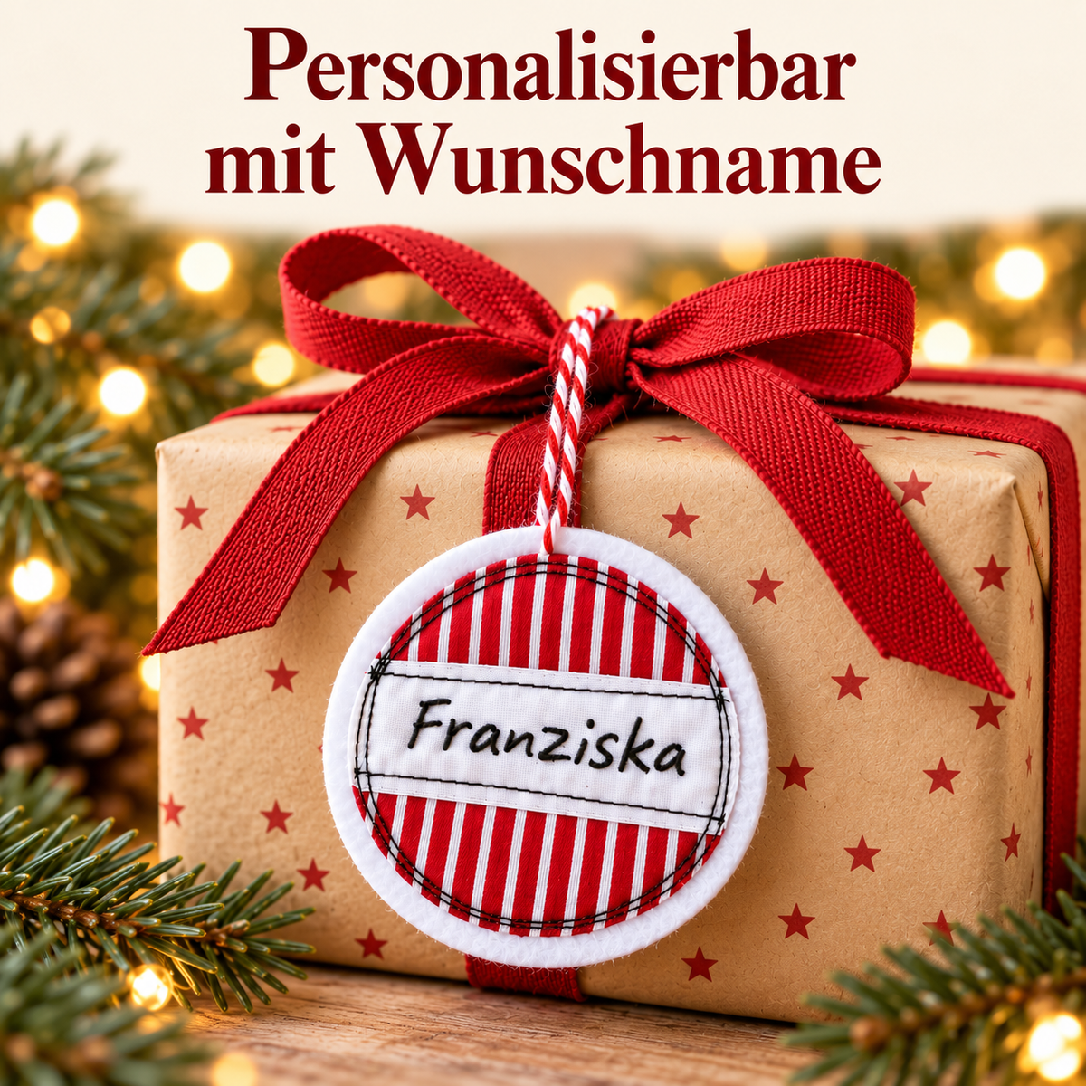 Personalisierter Weihnachtsanhänger mit Namen – Rot-Weiß