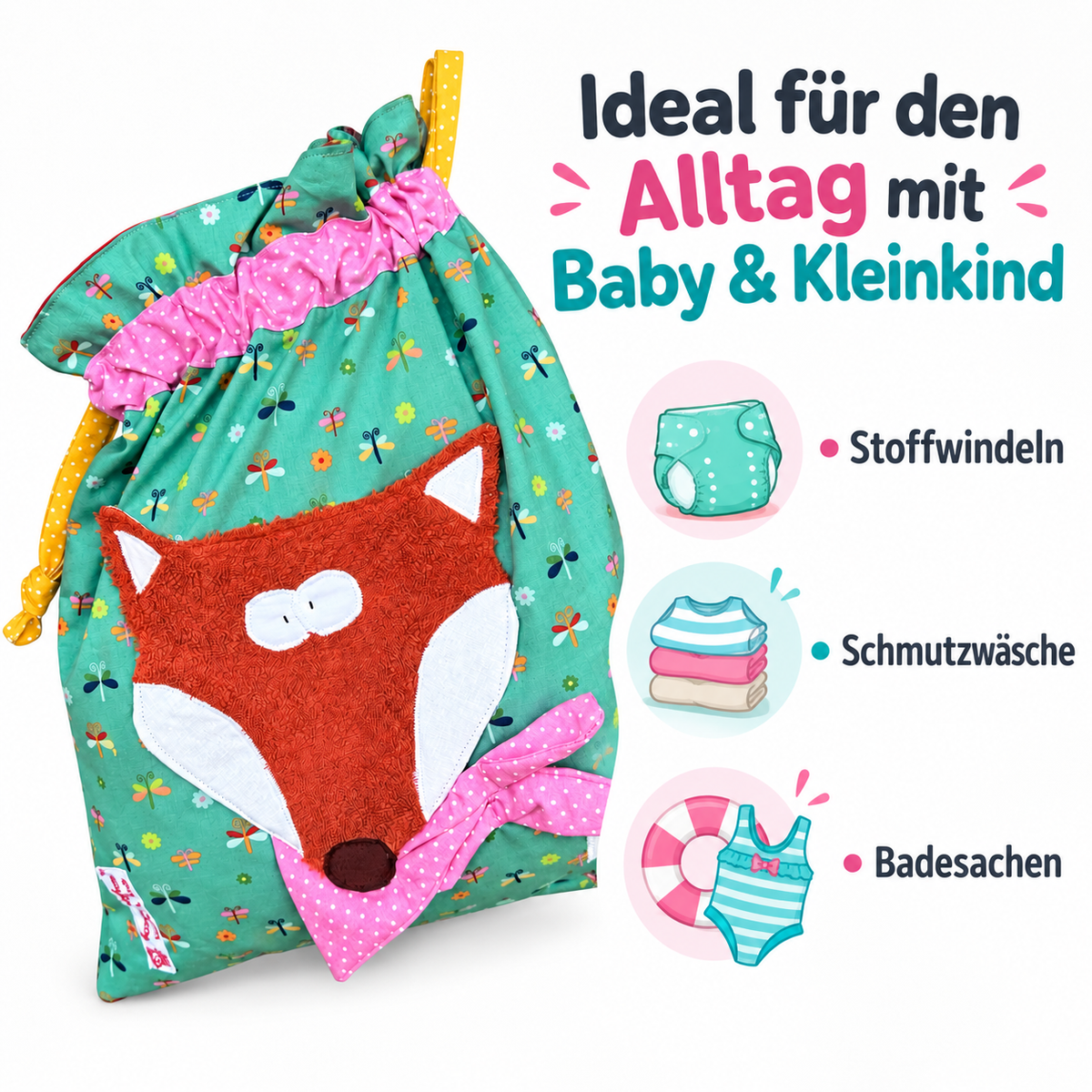 Wetbag für Stoffwindeln mit Fuchs – personalisierbar