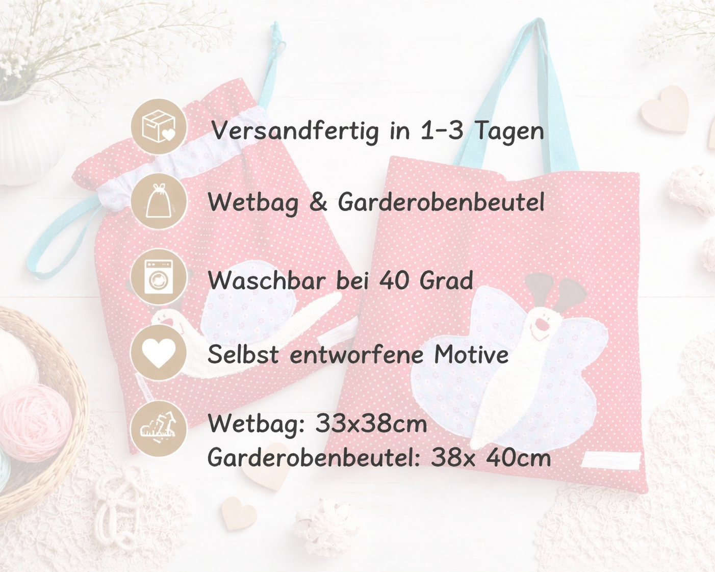 KitaSet mit Wetbag & Garderobenbeutel – handgemachtes Geschenk zum Kindergartenstart