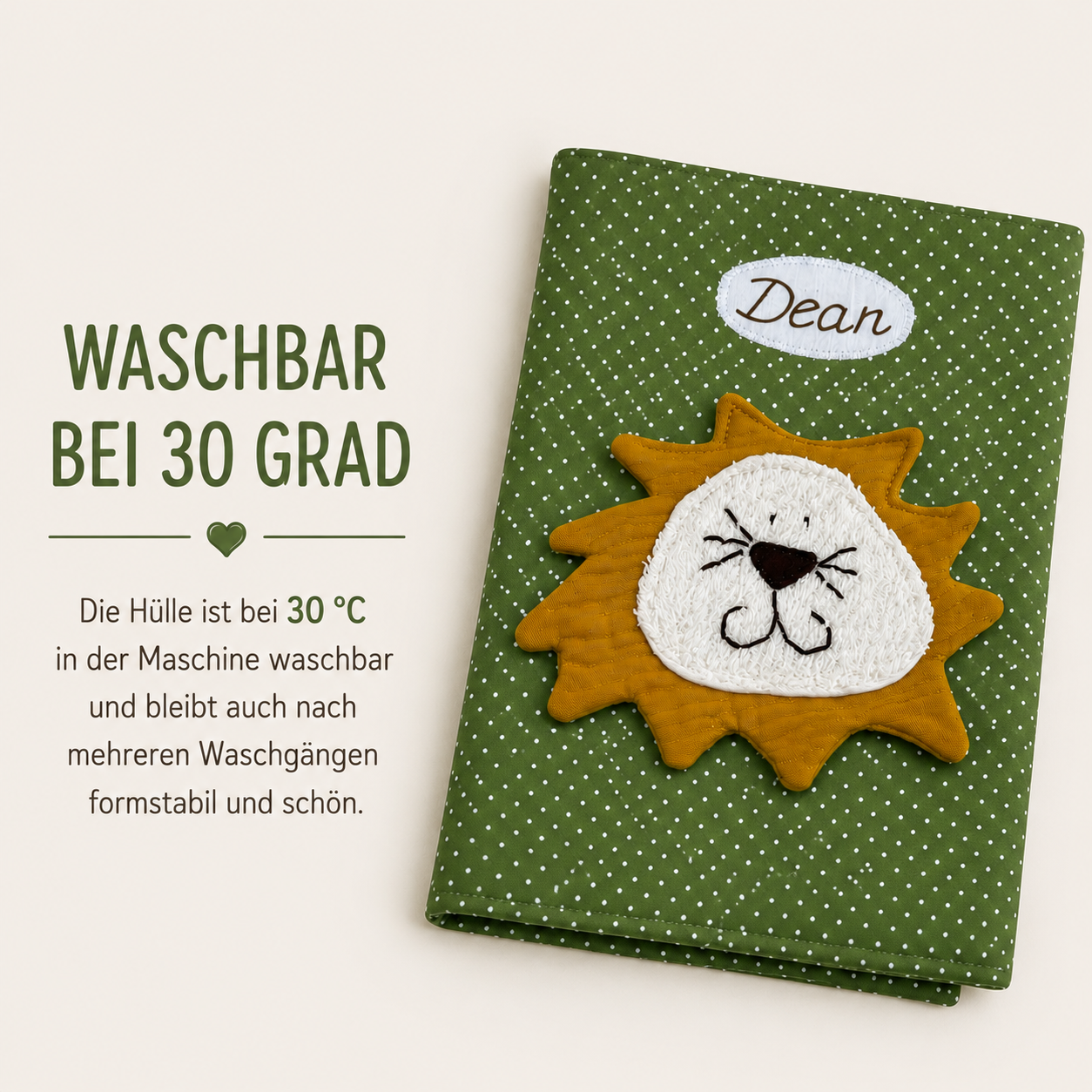 U-Heft Hülle Löwe mit Name – Kinderuntersuchungsheft aus Baumwolle | Personalisiertes Babygeschenk
