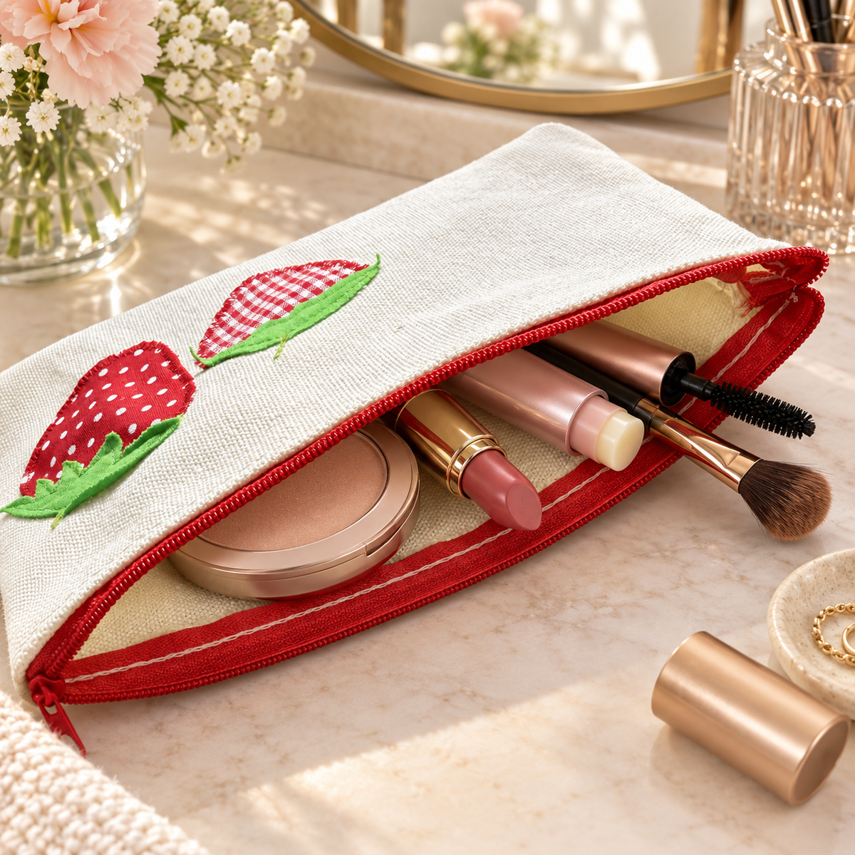 Kleine Kosmetiktasche mit Erdbeeren