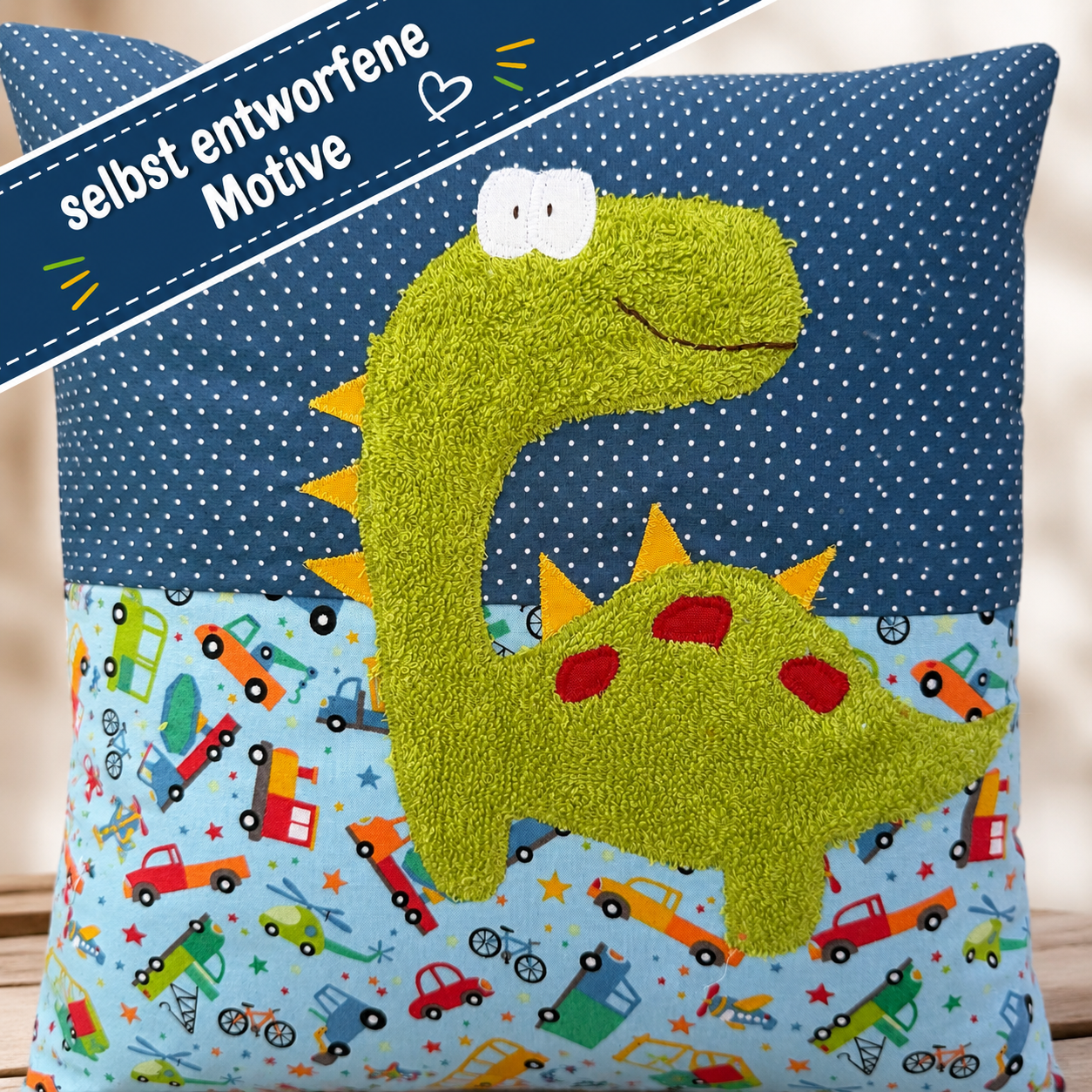 Personalisiertes Kinderkissen Dino mit Namen - handmade Geschenk zur Geburt & Taufe