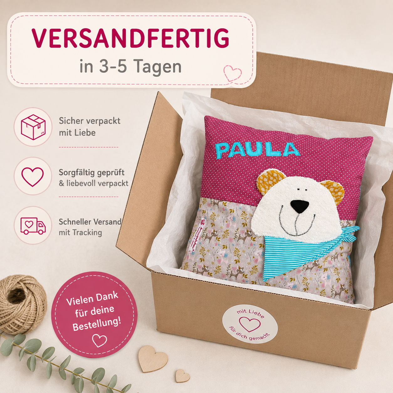 Personalisiertes Kissen Eisbär – Weihnachtsgeschenk für Mädchen