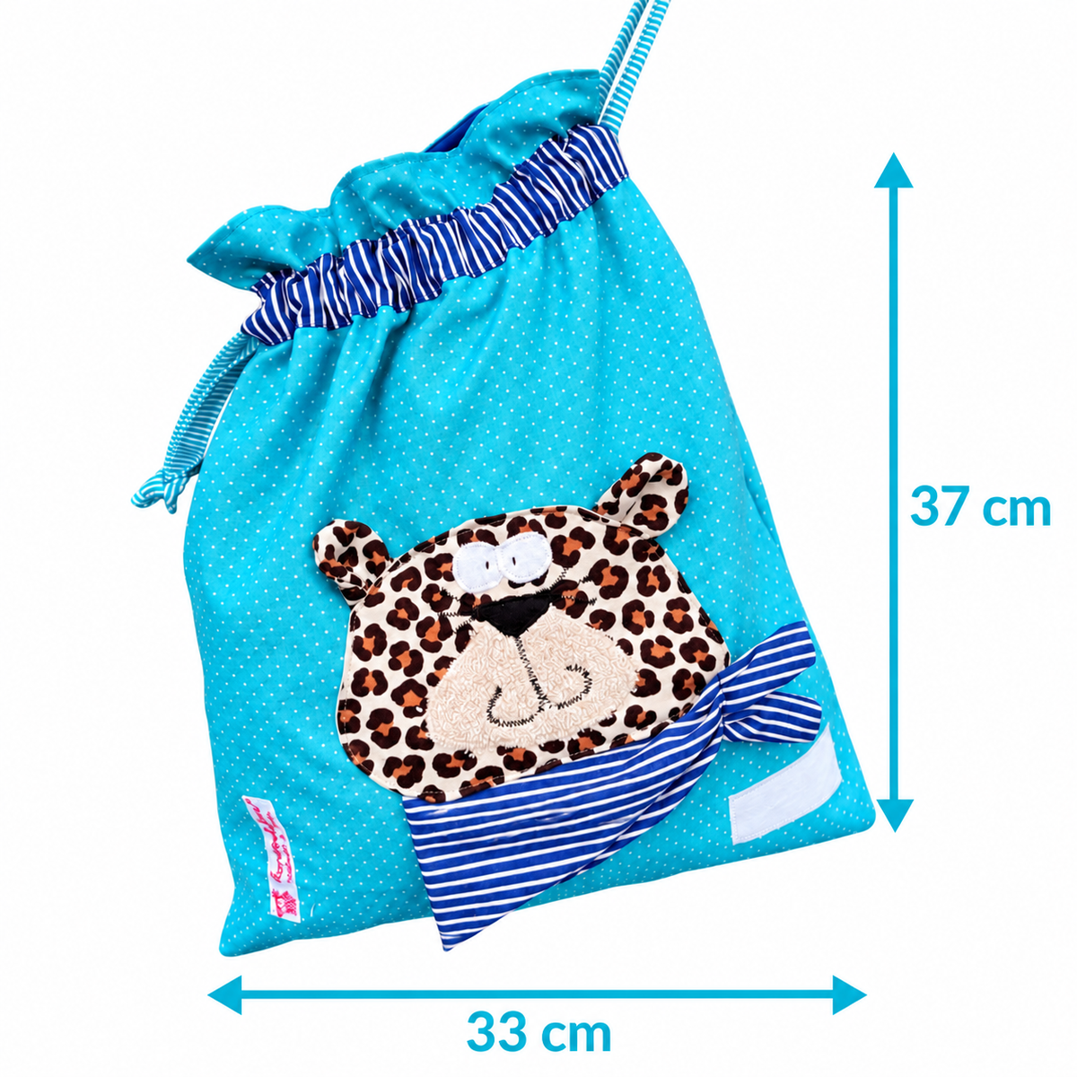 Nasstasche Blau mit Leopard – personalisierbares Geschenk zum 2. Geburtstag