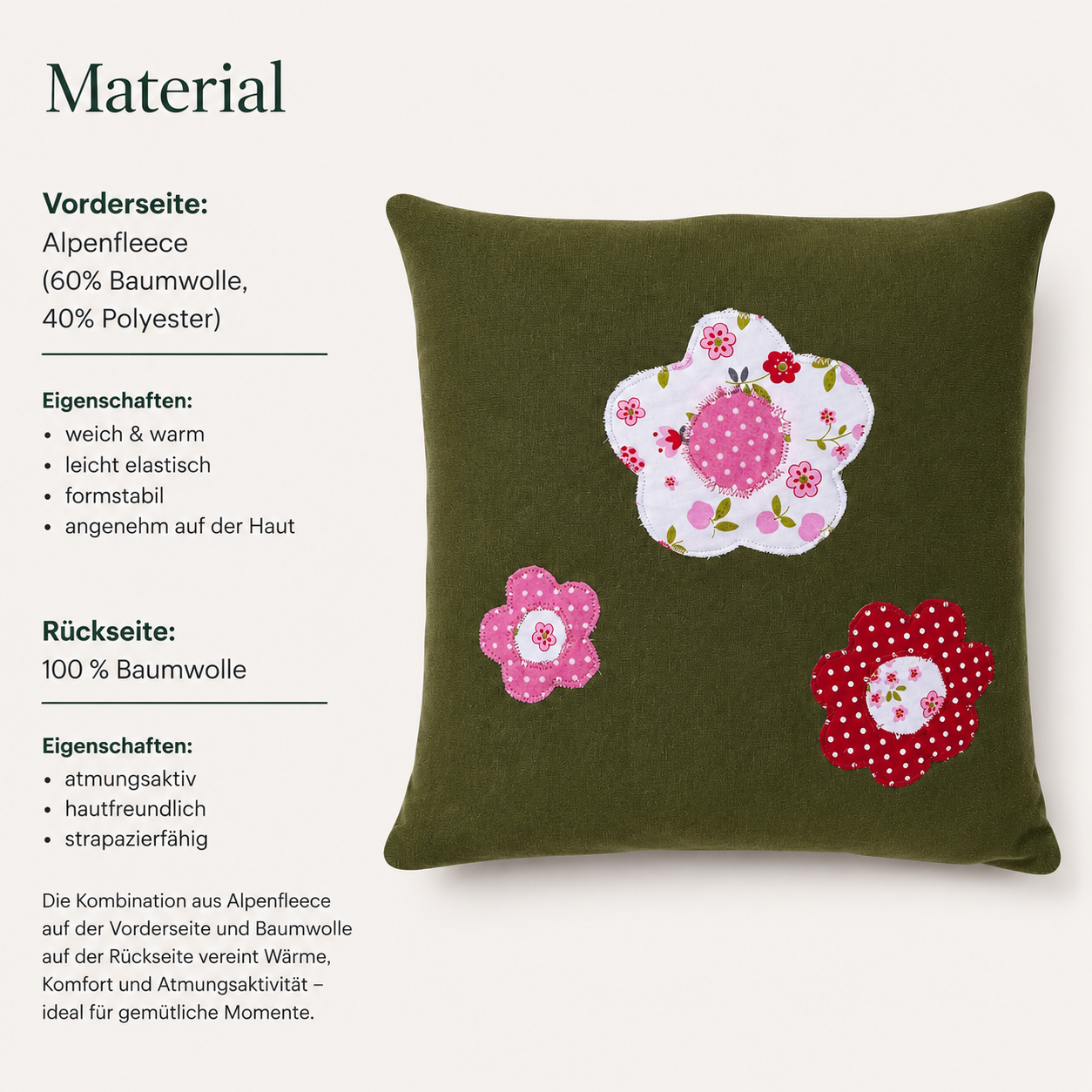 Reisekissen Blumenwiese für Kinder – Kuschelkissen 30x30 cm