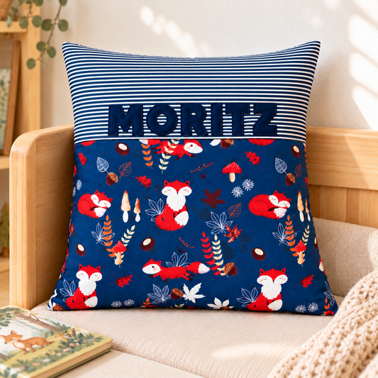 Kinderkissen Fuchs mit Namen – 40 × 40 cm