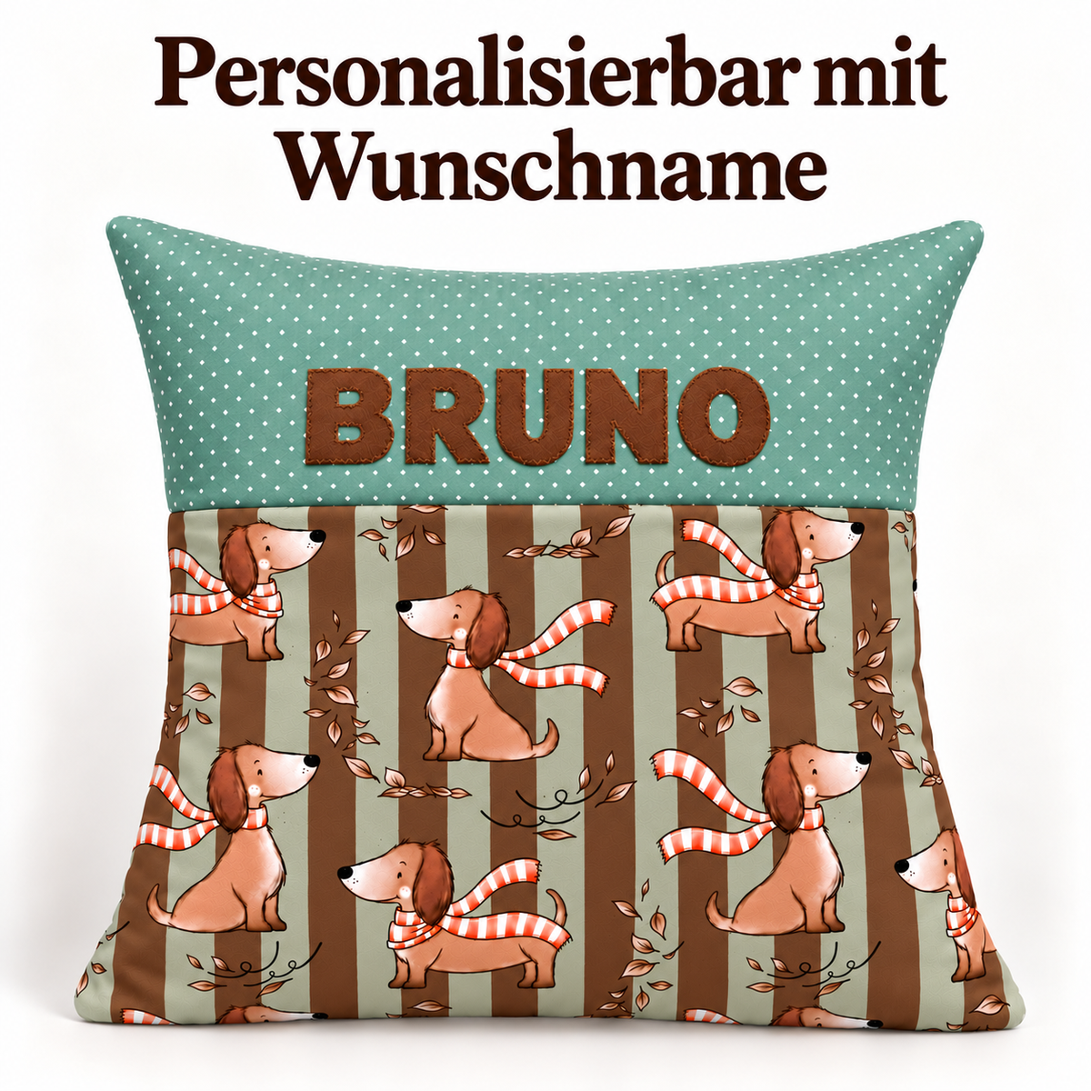 Dackelkissen mit Namen – personalisiertes Kinderkissen 40×40 cm
