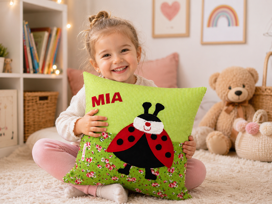 Kissen Marienkäfer personalisiert - Kinderkissen mit Namen