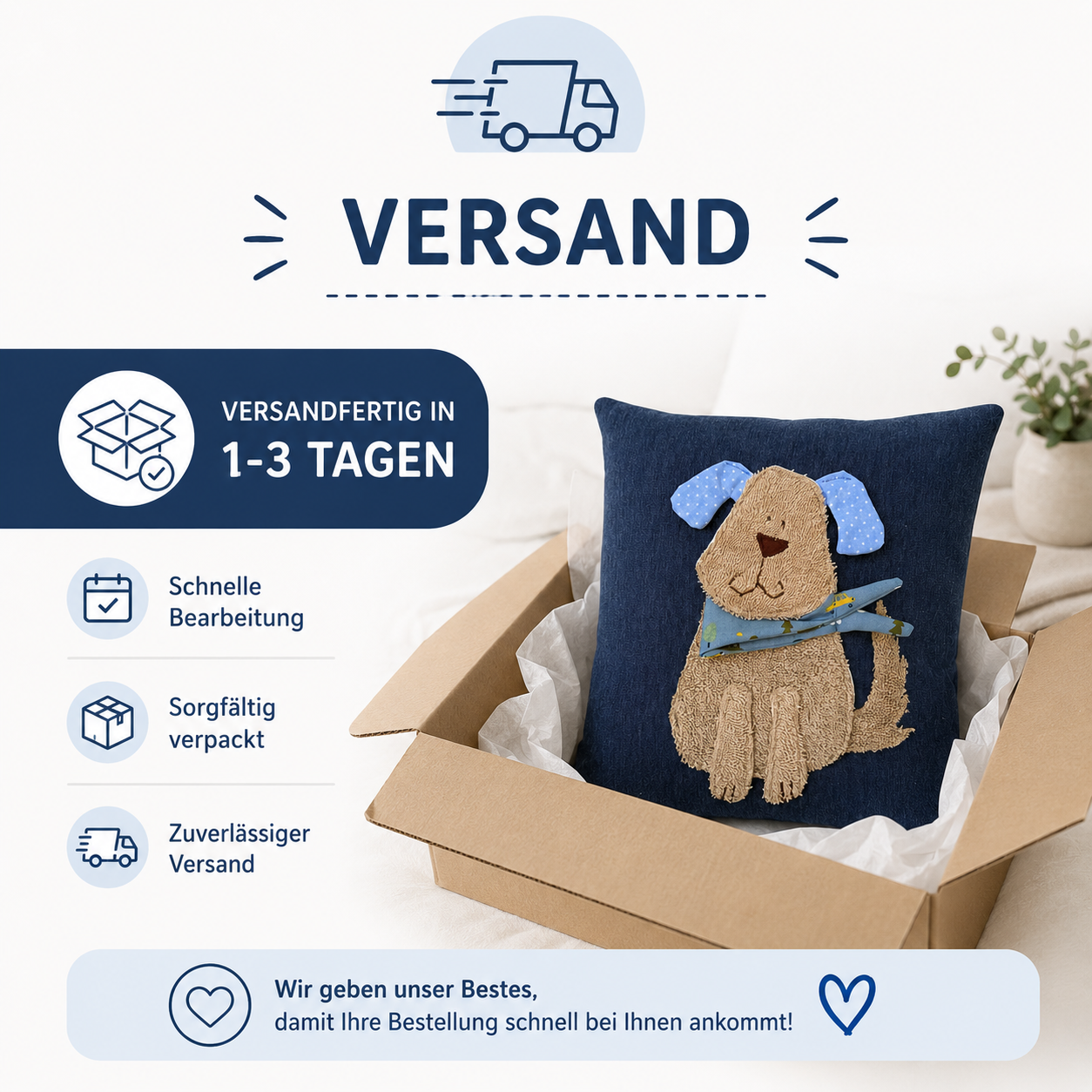 Reisekissen Hund 30x30 cm – Kuschelkissen für Auto, Urlaub & Kinderwagen