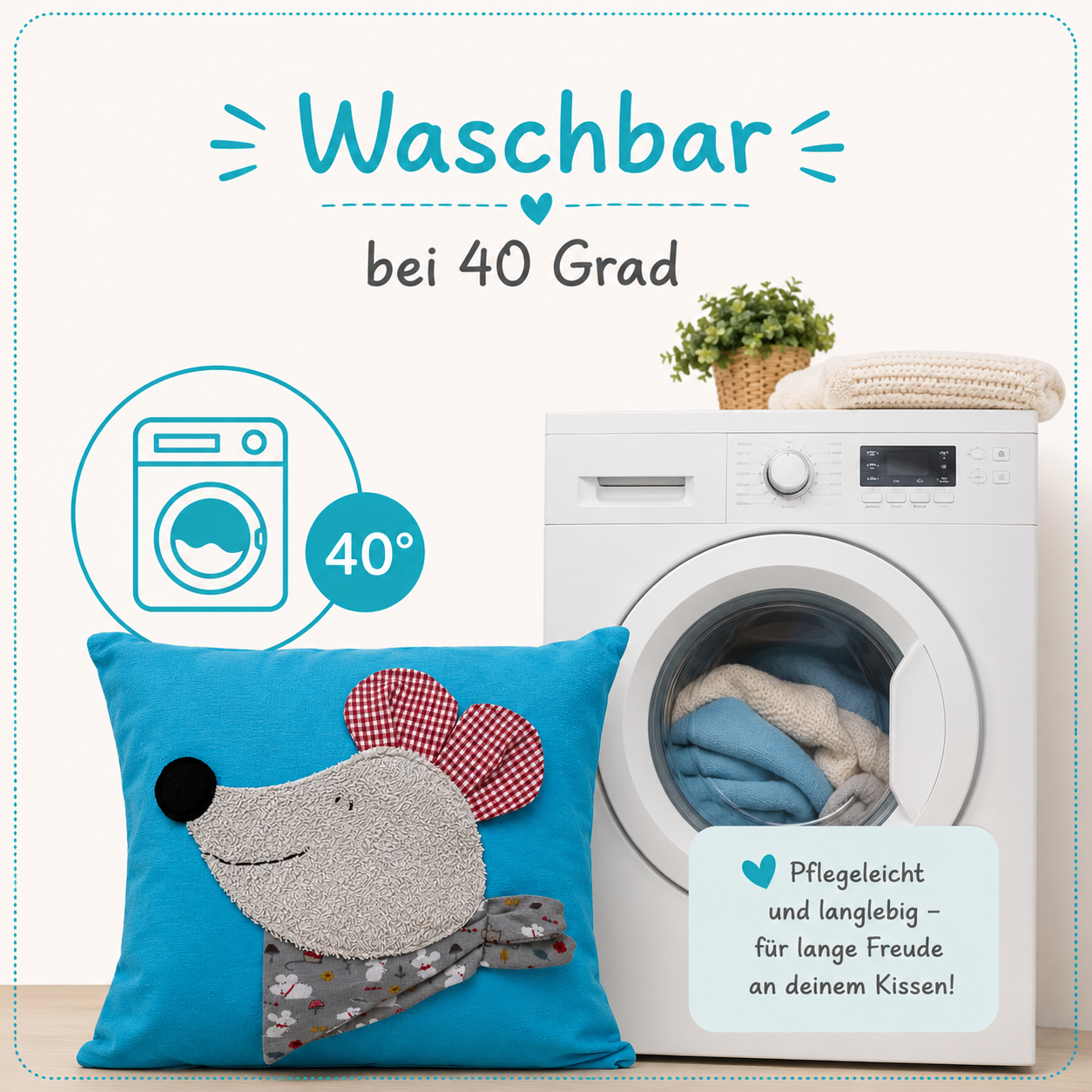 Reisekissen für Kinder Maus – Kuschelkissen 30x30 | Geschenk zur Geburt