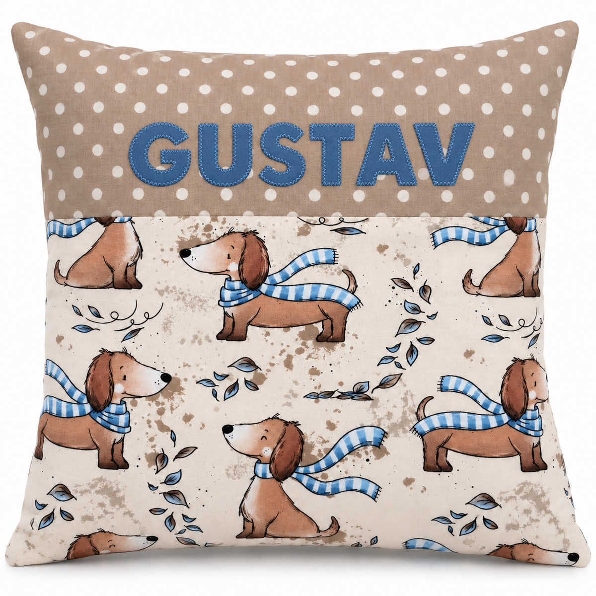 Dackelkissen mit Namen 40 × 40 cm – Geschenk für deinen Enkel