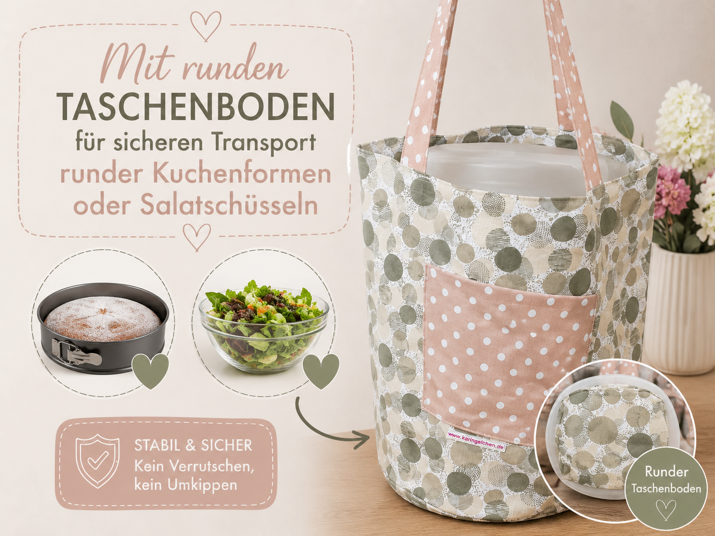 Tortentasche aus Baumwolle | Handgemachte Kuchentransporttasche | Wendetasche