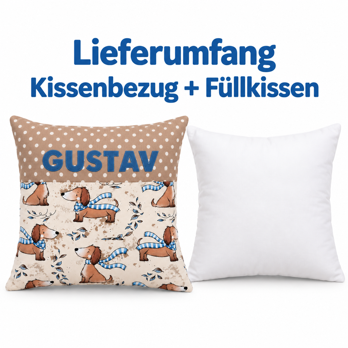 Dackelkissen mit Namen 40 × 40 cm – Geschenk für deinen Enkel