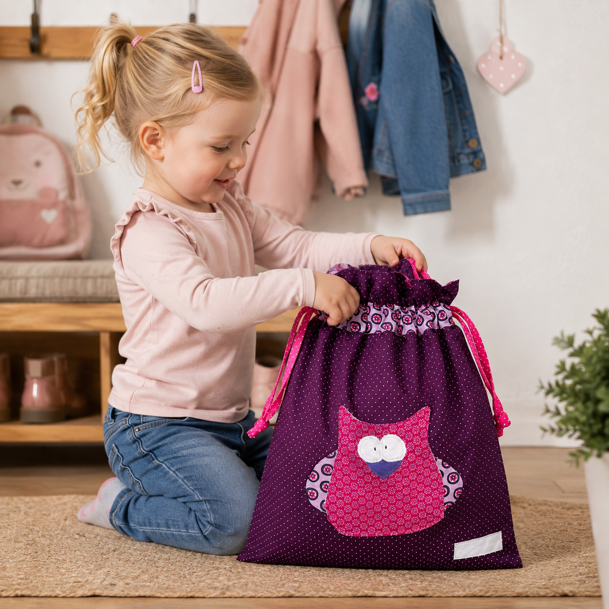 Wetbag Eule handgemacht | süße Kindertasche für Kita | Eulen Geschenke für Kinder | Wetbag für nasse Kleidung