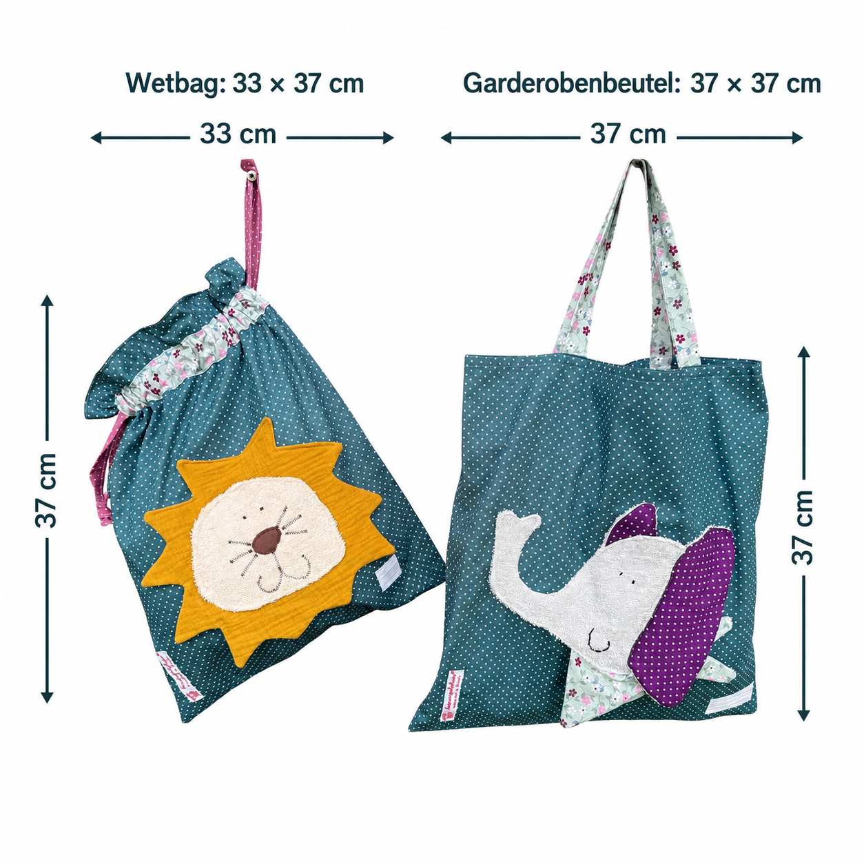 Wetbagset Löwe & Elefant – praktisches Kitaset für Wechselkleidung & nasse Wäsche